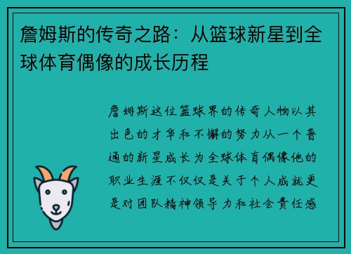 詹姆斯的传奇之路：从篮球新星到全球体育偶像的成长历程